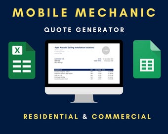 Mobile Mechanic Excel Template | Contractor Quote | Construction Bid Sheet | Job Tracker & Invoice | Google Sheets