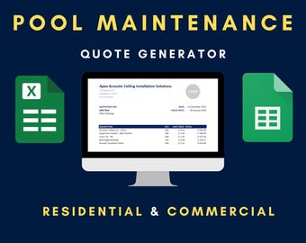 Pool Maintenance Excel Template | Contractor Quote | Construction Bid Sheet | Job Tracker & Invoice | Google Sheets