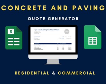Concrete Paving Contractor Quote Generator | Bid Sheet, Job Tracker (Excel, Google Sheets)