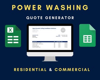 Power Washing Excel Template | Contractor Quote | Construction Bid Sheet | Job Tracker & Invoice | Google Sheets
