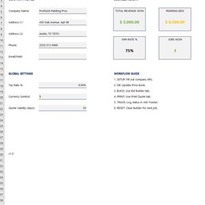 Excel-mall för målningskalkylator | Offertgenerator för entreprenörer | Anbudslista för byggprojekt | Jobbspårning och faktura | Kompatibel med Google Sheets bild 2