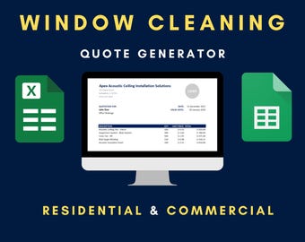 Window Cleaning Excel Template | Contractor Quote | Construction Bid Sheet | Job Tracker & Invoice | Google Sheets