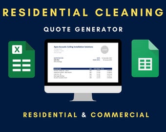 Residential Cleaning Excel Template | Contractor Quote | Construction Bid Sheet | Job Tracker & Invoice | Google Sheets