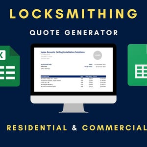Låssmedsmall i Excel | Offertförfrågan för entreprenörer | Anbudslista för byggbranschen | Jobbspårning och faktura | Google Sheets