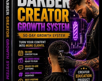 50-Day Content Plan for Barbers | Barber Creator Growth System | 10 Bonus Masterclasses | Reels, YouTube & TikTok, Captions, Hashtags