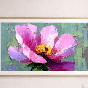 Arte para televisor Samsung The Frame, Peonía rosa texturizada / Naturaleza muerta botánica, Flor colorida, Relación de aspecto 16:9 (Descarga digital)
