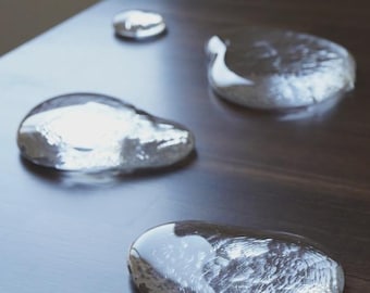 Handmade Glass Puddle Paperweight, Clear Desktop Decor, Jewelry Prop Object