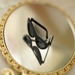 1/6 scale foldable black Hollywood sunglasses for a vintage doll styling look