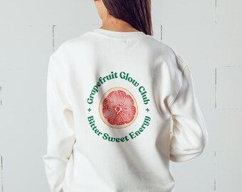 Sudadera unisex extragrande de pomelo – Jersey llamativo «Glow Club» con estampado en la espalda – Ropa urbana minimalista