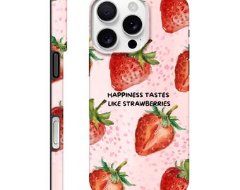 Funda rígida para iPhone con diseño de fresa: personalización posible – iPhone 14, 13 y 12
