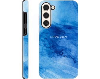 Funda Samsung Carpe Diem con diseño de acuarela azul océano: carcasa protectora resistente para Galaxy S23, S22 y S21