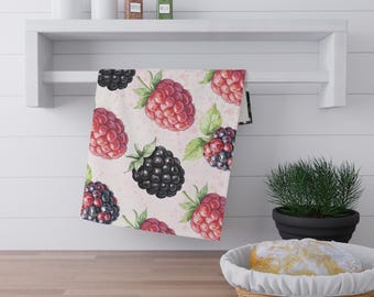 Toalla de cocina de algodón con motivo de bayas - Diseño de acuarela Fruity Club