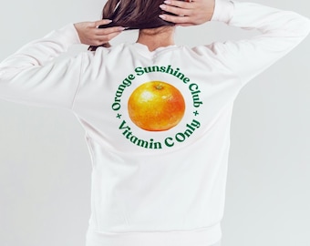 Orange Sweatshirt Unisex Oversized – “Sunshine Club” Statement Pullover with Back Print – Vitamin C Only