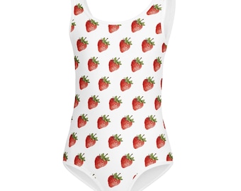 Bañador de fresa para niña – Estampado Fruity Club | Motivo de frutas en acuarela | Bañadores para niña a la carta
