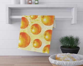 Toalla de cocina de algodón con motivo naranja - Diseño de acuarela Fruity Club