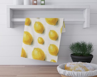 Toalla de cocina de algodón con motivo de limón - Diseño de acuarela Fruity Club