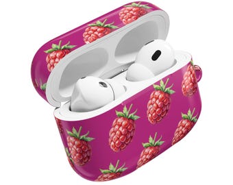 Funda para AirPods con motivo de frambuesa, diseño Aesthetic Fruity Club, funda protectora brillante