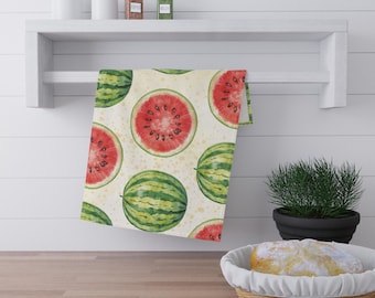 Toalla de cocina de algodón con motivo de sandía - Diseño de acuarela Fruity Club