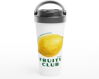 Taza de viaje de acero inoxidable con diseño de limón – Termo a prueba de fugas de 440 ml – Taza isotérmica para café para llevar