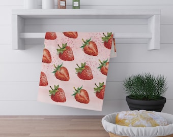 Toalla de cocina de algodón con motivo de fresa - Diseño de acuarela Fruity Club