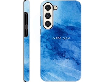 Funda para iPhone "Carpe Diem" con acuarela azul océano - Máxima protección y estilo - iPhone 14, 13 y 12