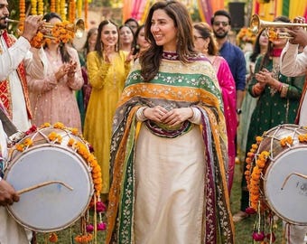 Dupatta de lujo hecha a mano con bordado Gota Patti para novias y bodas, estilo étnico pakistaní.