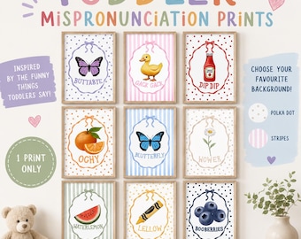 Custom Toddler Mispronunciation Nursery Prints, Funny Toddler Sayings, Nursery Wall Art, Playroom Decor, Kids Bedroom Prints, Baby Shower