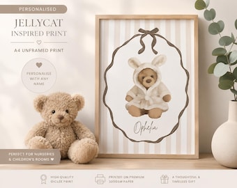 Personalised Jellycat Inspired Bunny Bear Art Print | Neutral Watercolor Nursery Decor