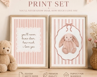 Personalised Pink Bunny Nursery Prints Set of 2 | Custom Baby Girl Wall Art | Rabbit Nursery Decor | Baby Name Print | Nursery Quote Prints