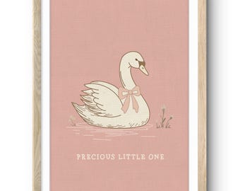 Personalised Swan Nursery Art Print | Neutral pink Watercolor Duck Decor