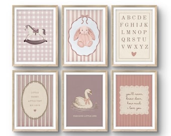 Set of 6 Neutral Nursery Art Prints | Bunny, Swan, Alphabet Decor
