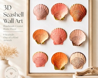 3D Seashell Wall Art | Handmade Coastal Decor, Pink Coral Shells