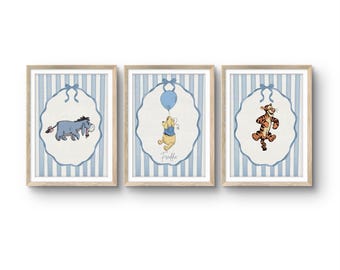 Set of 3 Personalised Nursery Wall Art Prints | Disney Inspired Illustration Drawings | Cute  Aesthetic Baby boy Room Decor