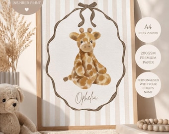Personalised Giraffe Nursery Print: Jellycat Inspired Safari Artwork