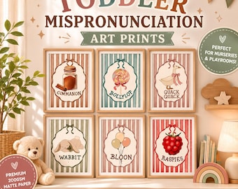 Toddler Mispronunciation Nursery Prints, Funny Toddler Sayings, Nursery Wall Art, Playroom Decor, Kids Bedroom Prints, Baby Shower Gift /