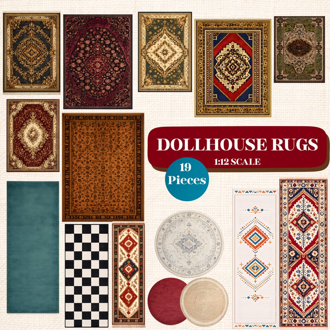 Dollhouse Rugs Printable 1:12 Scale Mini Rugs and Runners PDF Download ...