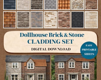 Ensemble de parement en pierre et brique pour maison de poupée, textures murales miniatures (téléchargement numérique)