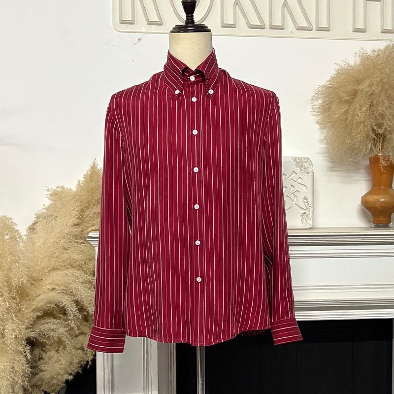 Handmade Burgundy Striped Cotton Dress Shirt, Custom Fit Button-Down, Formal Casual Men's Shirt Handmade Burgundy Striped Cotton Dress Shirt, Custom Fit Button-Down, Formal Casual Men's Shirt