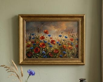 Wildflower Meadow Printable Wall Art Red Poppies Blue Cornflowers | Digital Download