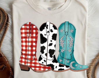 Botas vaqueras con pinceladas PNG / Gráficos del Oeste con cuadros, leopardo y lunares (descarga digital)