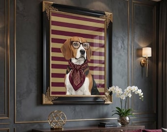 Beagle in Glasses & Bandana | Quirky Dog Wall Art Print (Digital Download)