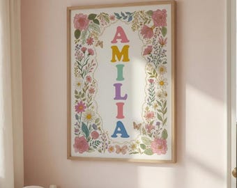 Custom Boho Floral Name Print, Baby Name Wall Art, Nursery Decor (Digital Download)