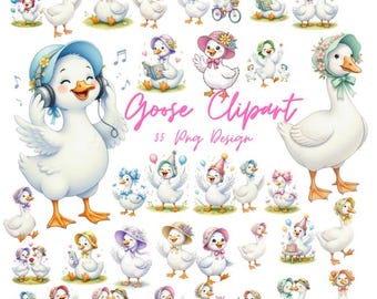 Silly Goose Clipart, Rustic PNG, Nursery Decor, Baby Shower Illustration (Digital Download)