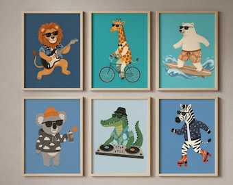 Illustrated Animal Nursery Wall Art Set – Fun Kids Room Decor (Digital Download)