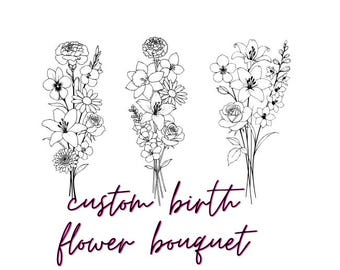 Custom Birth Flower Bouquet Tattoo Design: Family Floral Print (Digital Download)