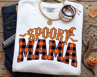 Spooky Mama PNG, Halloween Mom Shirt Design, Buffalo Plaid Sublimation, Digital Download