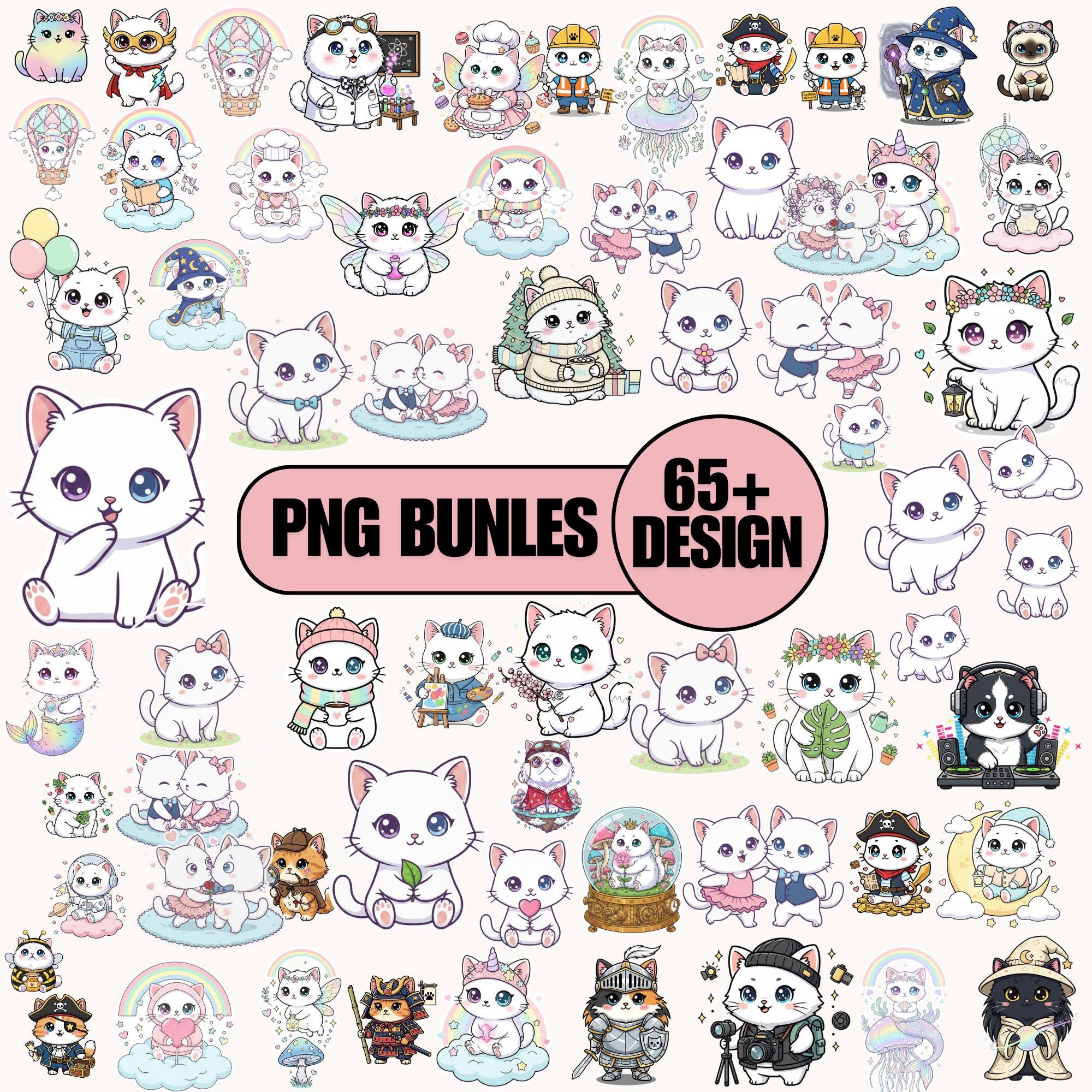Kawaii Cat Clipart Bundle | Kitty PNG Stickers (digital Download - Etsy