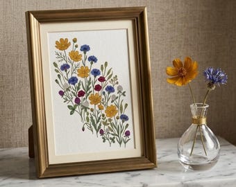 Wildflower Bouquet Wall Art, Colorful Floral Digital Print, Minimalist Botanical Poster, Cute Meadow Flower Decor | Digital Download