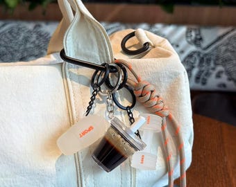 Mini Coffee Cup & Dumbbell Keychain | Functional Paracord Bag Charm | Fitness Lifestyle Gear Accessory