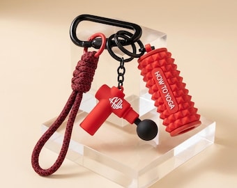 Mini Foam Roller & Massage Gun Keychain Set | Creative Fitness Accessory | Dopamine Color Bag Charm